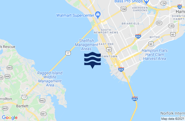 Mapa de mareas 0.8 mile SW of shipbuilding plant, United States