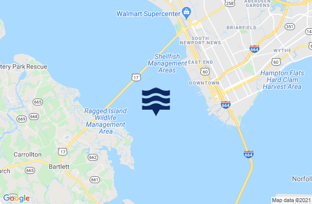 Mapa de mareas 1.5 miles SW of shipbuilding plant, United States