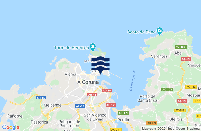 Mapa de mareas A Coruña, Spain