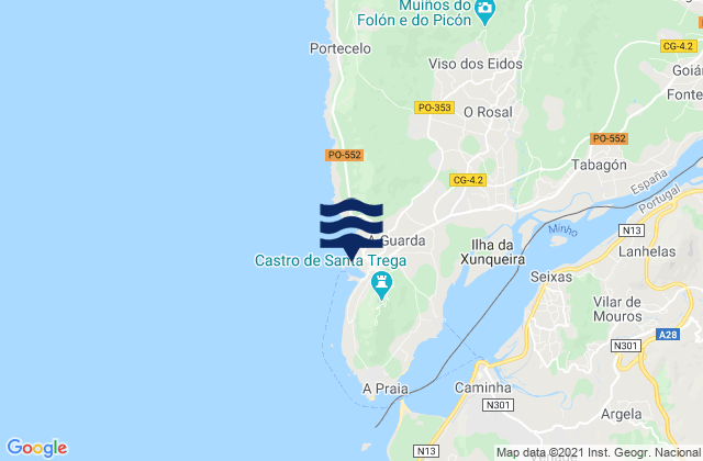 Mapa de mareas A Guarda, Spain