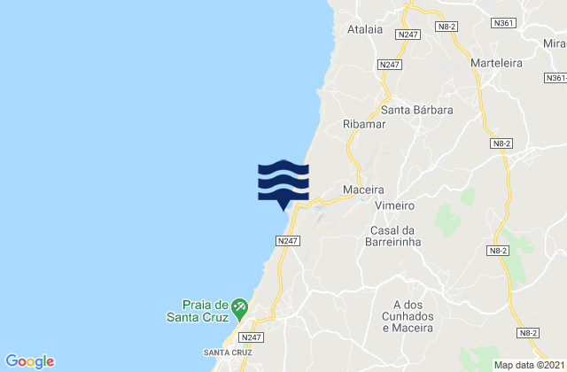 Mapa de mareas A dos Cunhados, Portugal
