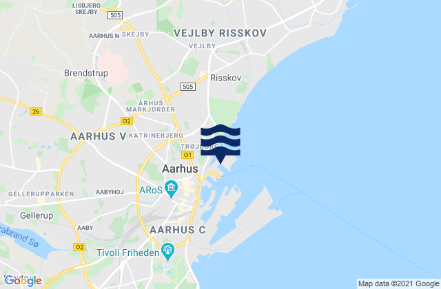 Mapa de mareas Aarhus Kattegat, Denmark