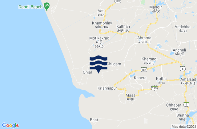 Mapa de mareas Abrama, India