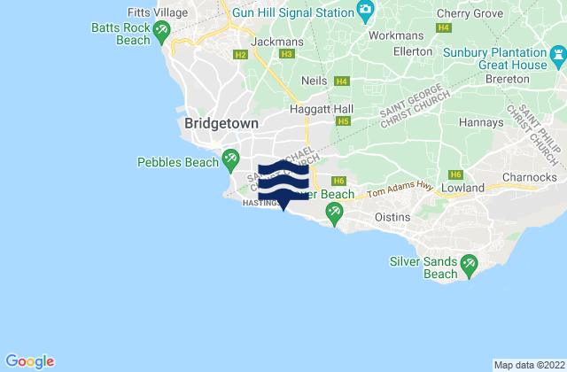 Mapa de mareas Accra Beach - Rockley Beach, Barbados