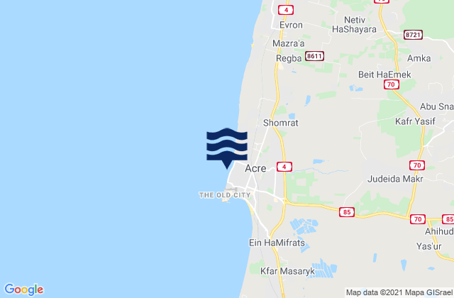 Mapa de mareas Acre, Israel