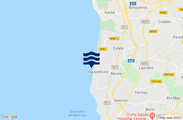Mapa de mareas Aguçadoura, Portugal