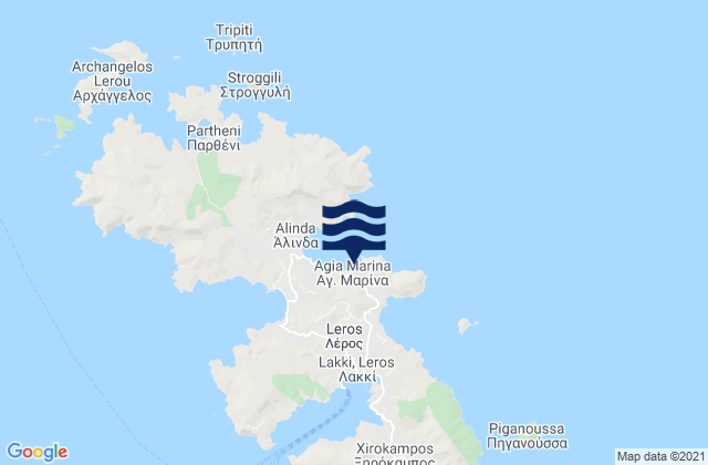 Mapa de mareas Agía Marína, Greece