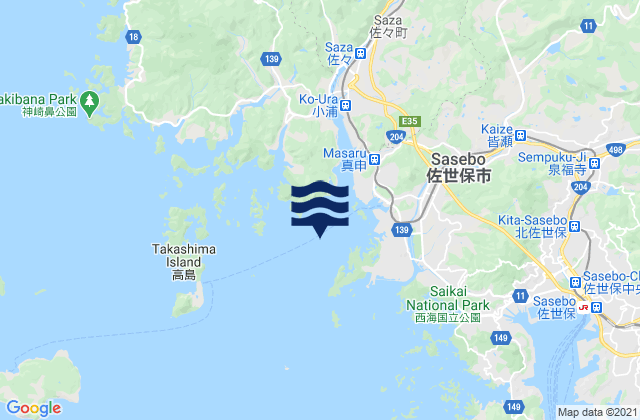 Mapa de mareas Ainoura, Japan