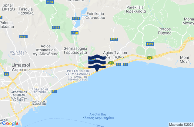 Mapa de mareas Akroúnta, Cyprus
