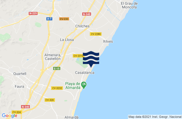 Mapa de mareas Alfondeguilla, Spain