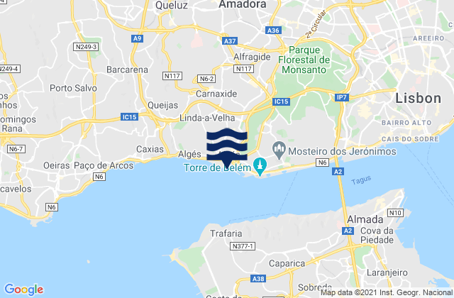 Mapa de mareas Algés, Portugal