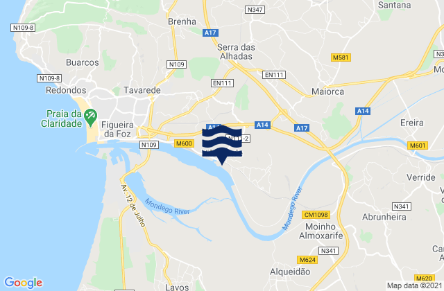 Mapa de mareas Alhadas, Portugal