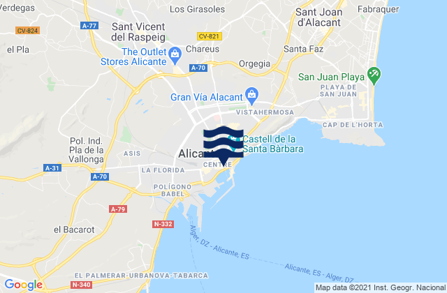 Mapa de mareas Alicante, Spain