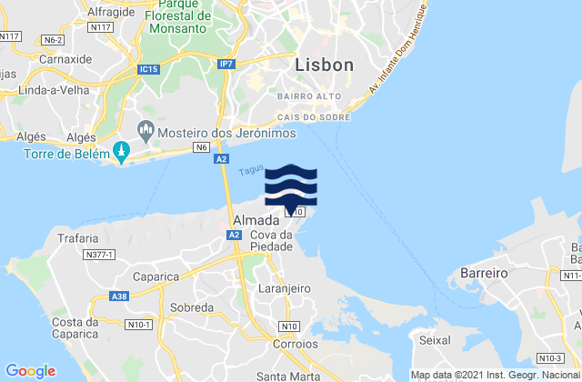 Mapa de mareas Almada, Portugal