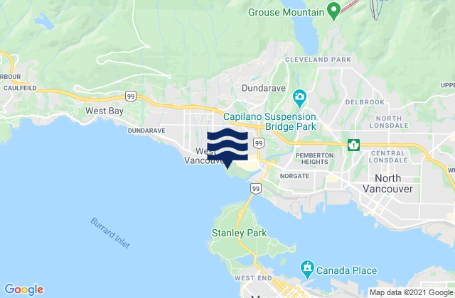 Mapa de mareas Ambleside Beach, Canada