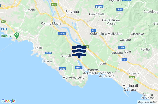Mapa de mareas Ameglia, Italy