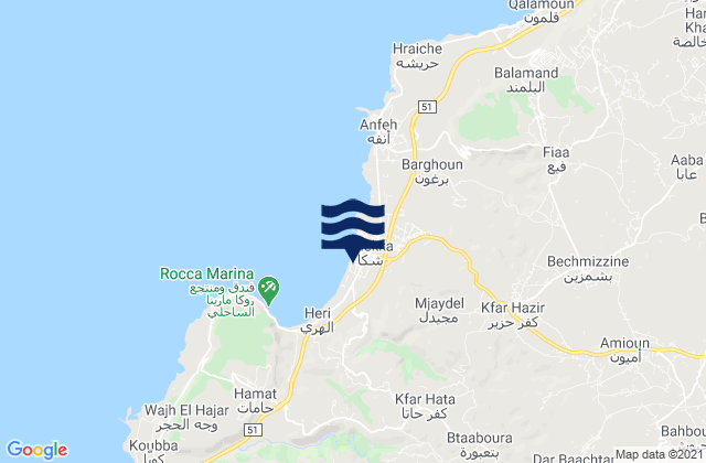 Mapa de mareas Amioûn, Lebanon