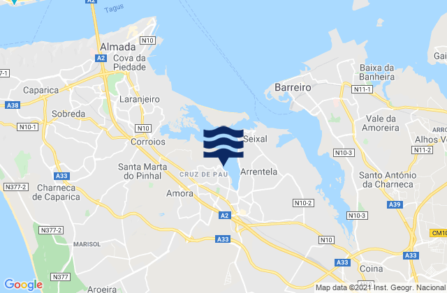 Mapa de mareas Amora, Portugal