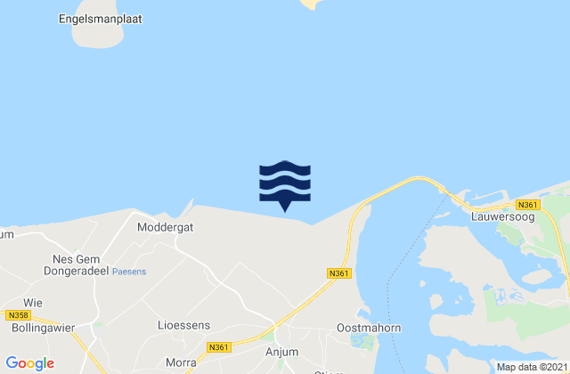 Mapa de mareas Anjum, Netherlands