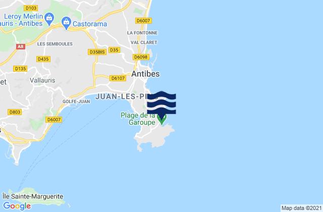 Mapa de mareas Antibes - Plage Keller, France