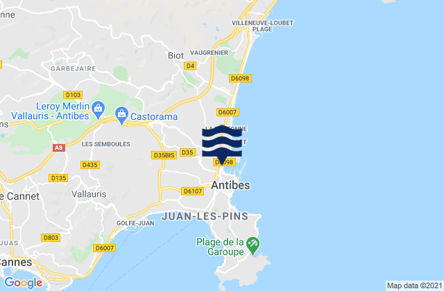 Mapa de mareas Antibes, France