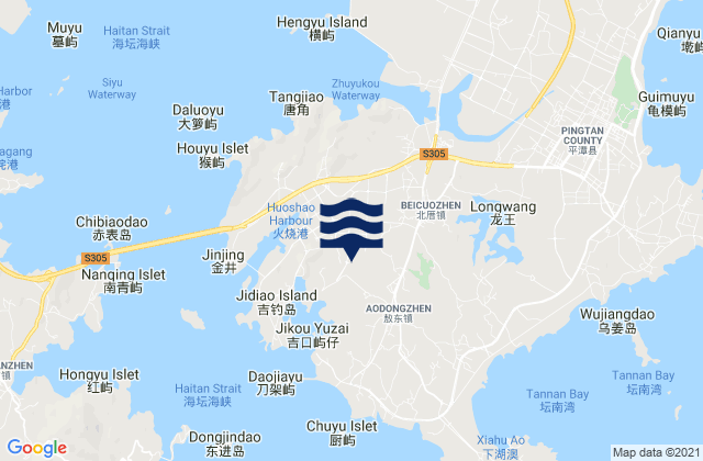 Mapa de mareas Aodong, China
