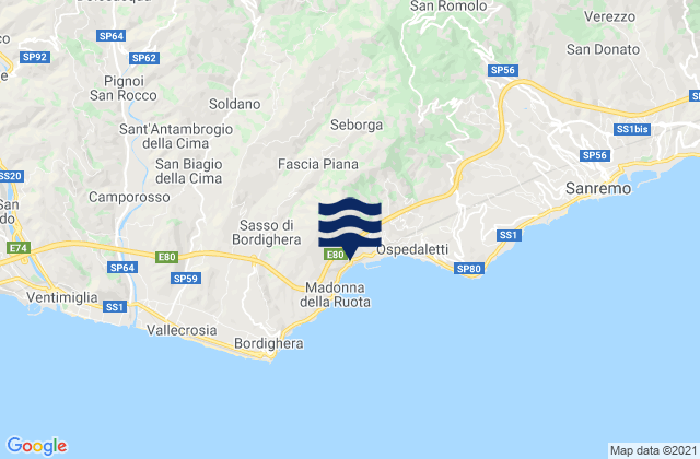 Mapa de mareas Apricale, Italy