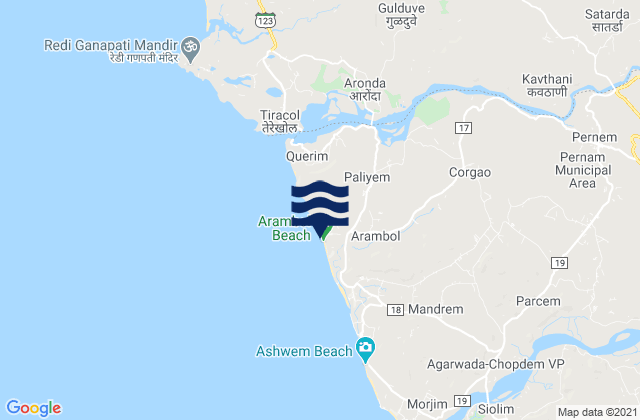 Mapa de mareas Arambol Beach, India