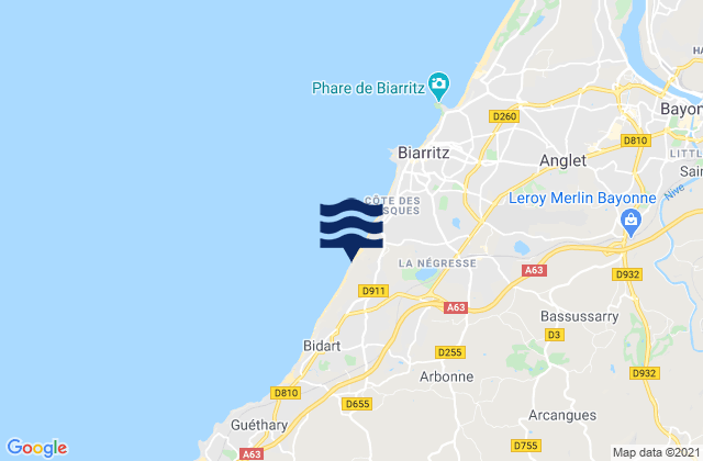 Mapa de mareas Arbonne, France