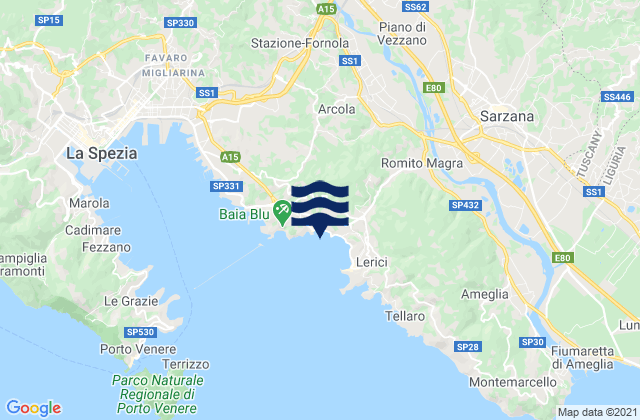 Mapa de mareas Arcola, Italy