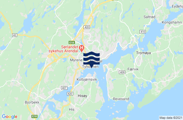 Mapa de mareas Arendal, Norway