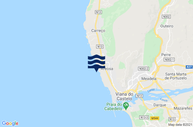 Mapa de mareas Areosa, Portugal
