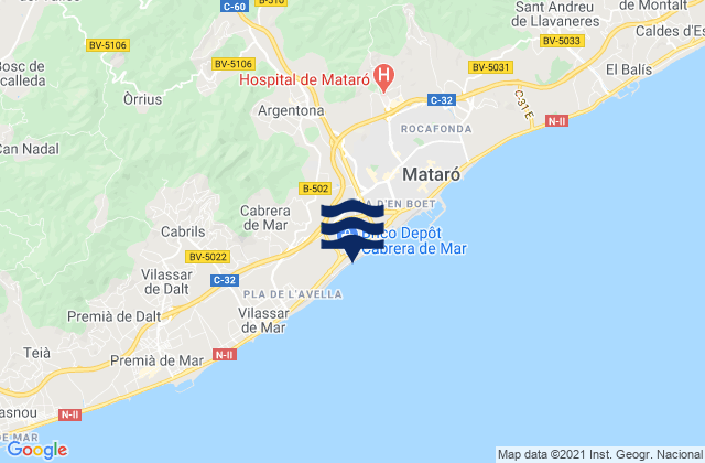 Mapa de mareas Argentona, Spain