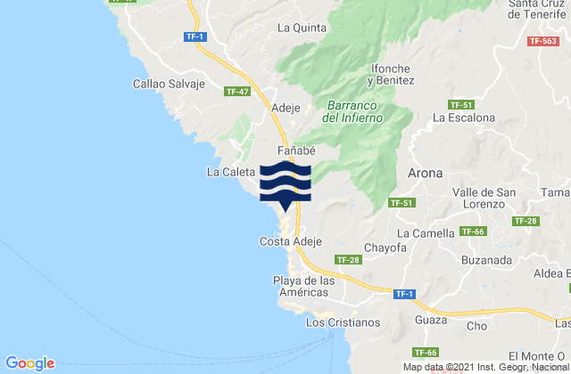 Mapa de mareas Arona, Spain