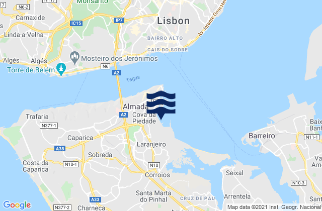 Mapa de mareas Arsenal do Alfeite, Portugal