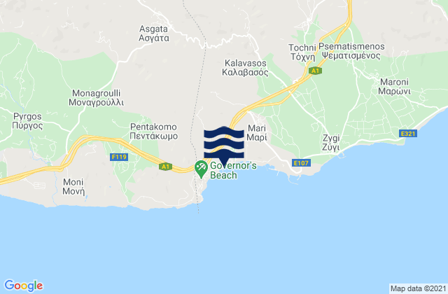 Mapa de mareas Asgáta, Cyprus