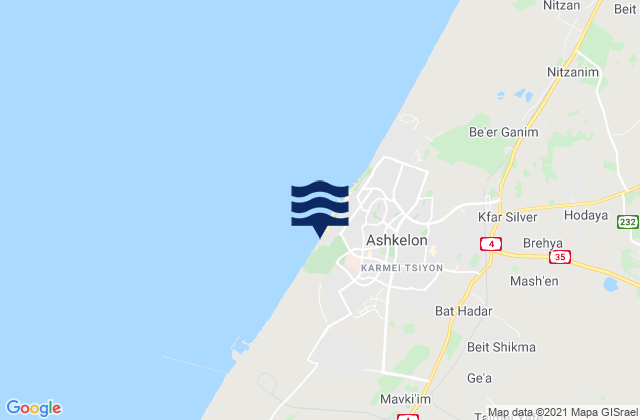 Mapa de mareas Ashkelon Shimshon, Israel