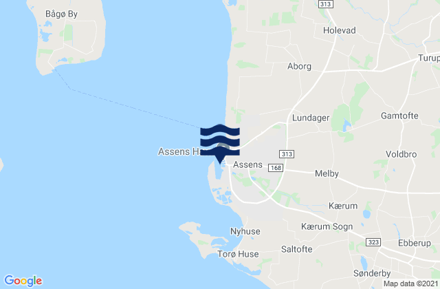 Mapa de mareas Assens, Denmark