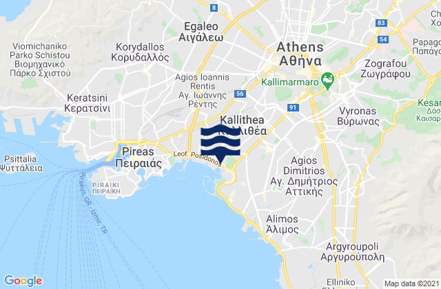 Mapa de mareas Athens, Greece