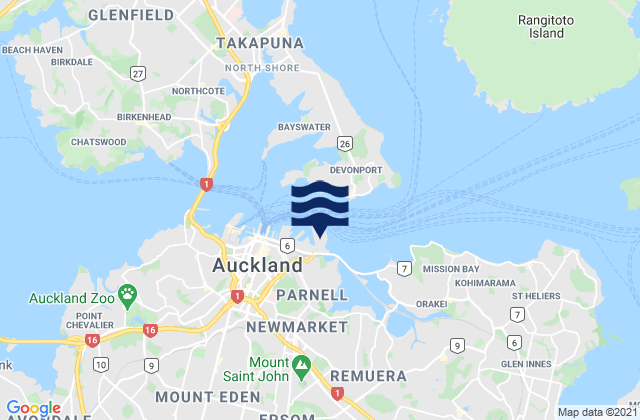Mapa de mareas Auckland, New Zealand