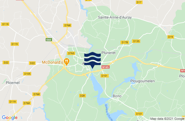 Mapa de mareas Auray Morbihan, France