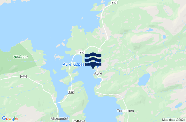 Mapa de mareas Aure, Norway