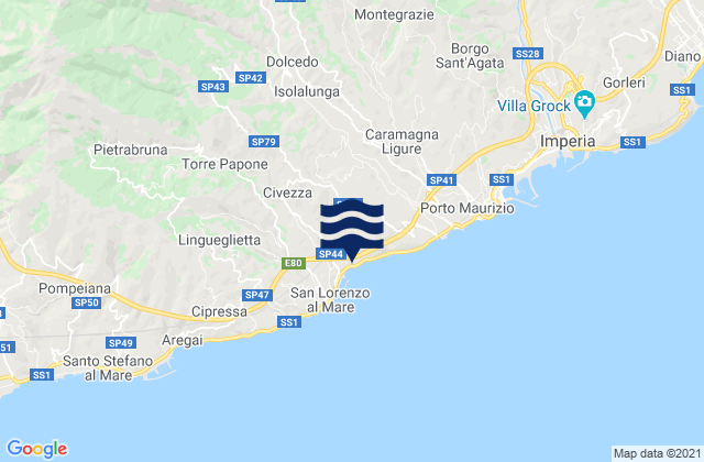 Mapa de mareas Aurigo, Italy