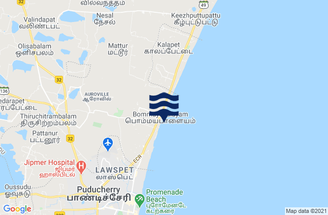 Mapa de mareas Auroville (Pondichery), India