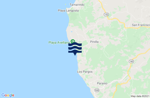 Mapa de mareas Avellana, Costa Rica