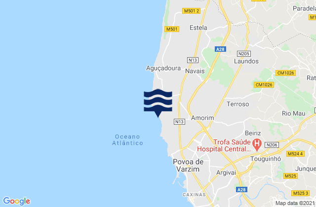 Mapa de mareas Aver-o-Mar, Portugal