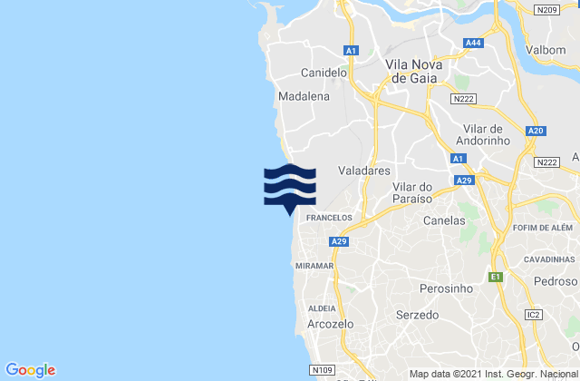 Mapa de mareas Azenha, Portugal