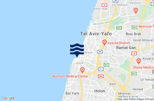 Mapa de mareas Azor, Israel