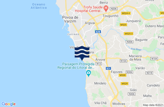 Mapa de mareas Azurara, Portugal