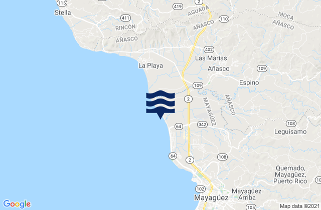 Mapa de mareas Añasco, Puerto Rico